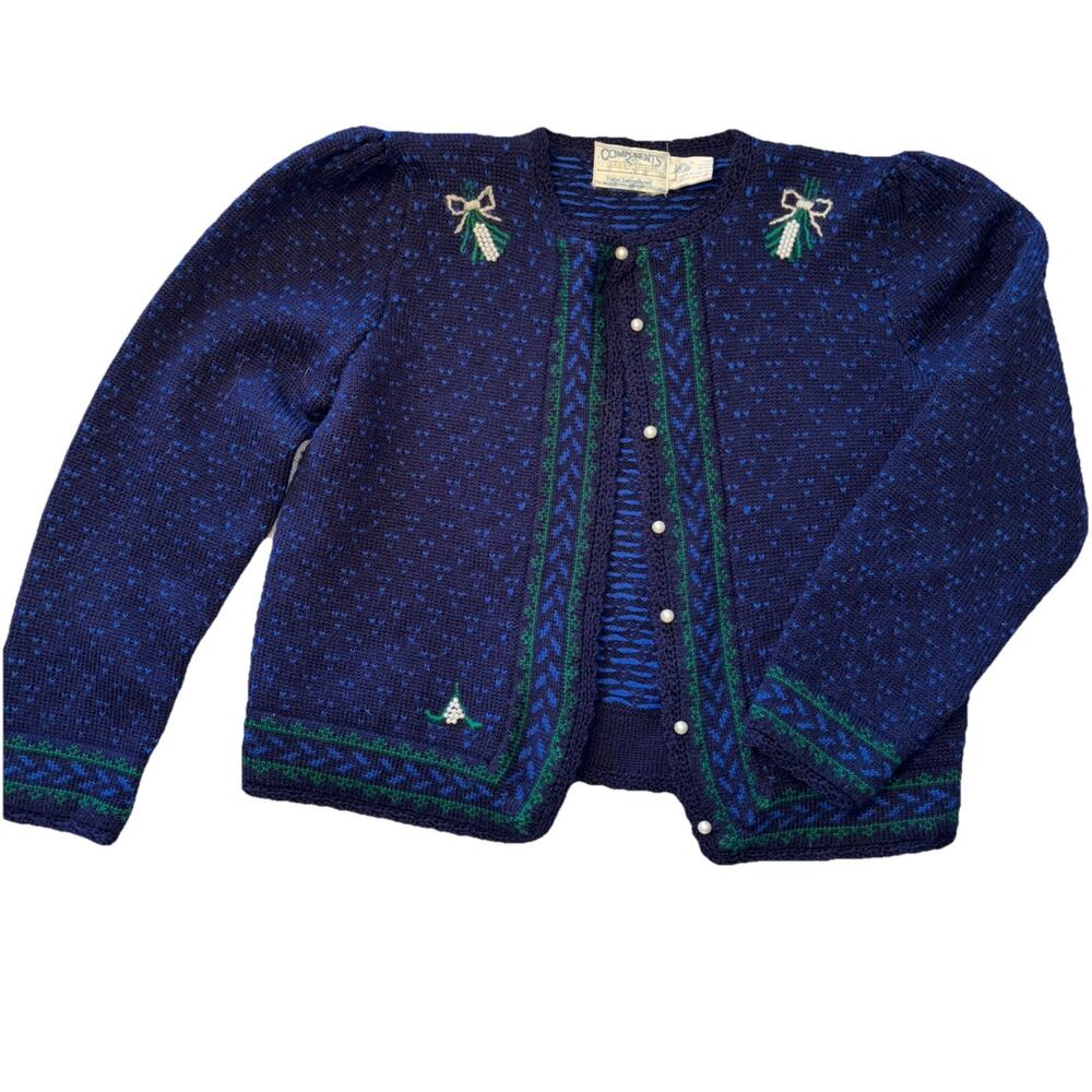 Vintage 80s Components Susan Bristol 100% Wool Pearl Button Hand Knit Sweater LG